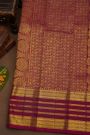 Kancheepuram Pure Silk Rust Purple Saree With Zari Lines Gap Border