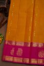 Kancheepuram Pure Silk Orange Saree With Florals And Peacocks Gap Border