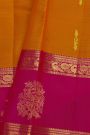 Kancheepuram Pure Silk Orange Saree With Florals And Peacocks Gap Border