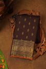 Kancheepuram Pure Silk Black Saree And Peacocks With Zari Border
