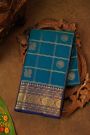 Kancheepuram Pure Silk Royal Blue Saree With Florals And Leaves Border