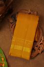 Kancheepuram Pure Silk Mustard Saree With Horizontal Zari Lines And Peacocks Border