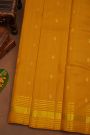 Kancheepuram Pure Silk Mustard Saree With Horizontal Zari Lines And Peacocks Border