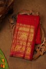 Kancheepuram Pure Silk Red Saree With Florals And Birds With Animals Border