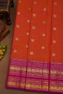 Kancheepuram Pure Silk Orange Saree With Florals And Peacocks Border