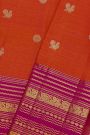 Kancheepuram Pure Silk Orange Saree With Florals And Peacocks Border
