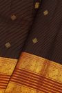 Kancheepuram Silk Brown Saree With Florals And Peacocks With Zari Lines Border