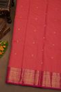 Kancheepuram Pure Silk Red Saree With Florals and Leaves Border