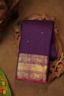 Kancheepuram Pure Silk Violet Saree With Florals And Leaves Traditional Border