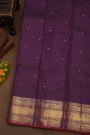 Kancheepuram Pure Silk Violet Saree With Florals And Leaves Traditional Border