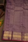 Kancheepuram Pure Silk Violet Saree With Florals And Leaves Traditional Border