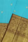 Kancheepuram Pure Silk Sky Blue Saree With Florals and Leaves Border