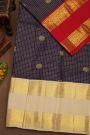 Kancheepuram Pure Silk Royal Blue Saree With Florals And Ganga Jamuna Border