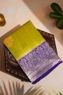 Fancy Matka Silk Mehendi Green Saree With Florals And Buttis Body And Contrast Florals And Leaves Border
