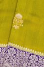 Fancy Matka Silk Mehendi Green Saree With Florals And Buttis Body And Contrast Florals And Leaves Border