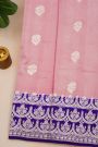 Fancy Matka Silk Baby Pink Saree With Florals And Buttis Body And Contrast Florals And Leaves Border