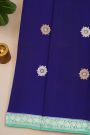 Fancy Matka Silk Royal Blue Saree With Buttis Body And Contrast Florals And Leaves Border