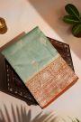 Fancy Matka Silk Sage Green Saree With Florals And Buttis Body And Contrast Florals And Leaves Jaal Border