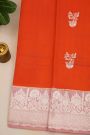 Fancy Matka Silk Orange Saree With Florals And Buttis Body And Contrast Florals And Leaves Border