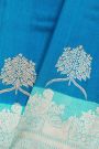 Fancy Matka Silk Royal Blue Saree With Florals And Buttis Body And Contrast Florals And Leaves Border