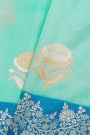 Fancy Matka Silk Sea Green Saree With Florals And Buttis Body And Contrast Florals And Leaves Border