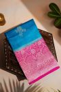 Fancy Matka Silk Royal Blue Saree With Florals And Leaves Body And Contrast Florals And Leaves Jaal Border