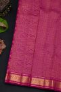 Kancheepuram Silk Magenta Saree With Florals And Peacocks In Zari Checks