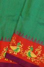 Gadwal Silk Bottle Green Saree With Floral Jaal With Peacocks In Hand Printed Border