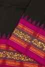 Gadwal Silk Black Saree With Florals and Leaves Jaal With Hand Made Border