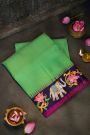 Gadwal Silk Sea Green Saree With Tanjore Hand-Painting Border