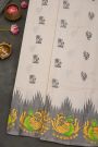 Gadwal Silk Off White Saree With Tanjore Hand-Painted Border And Floral Brocade Pallu
