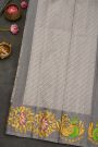 Gadwal Silk Off White Saree With Tanjore Hand-Painted Border And Floral Brocade Pallu