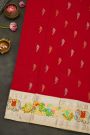 Gadwal Silk Red Saree With Tanjore Hand Painted Border and Floral Brocade Pallu