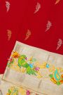 Gadwal Silk Red Saree With Tanjore Hand Painted Border and Floral Brocade Pallu