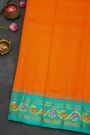 Gadwal Silk Orange Saree With Tanjore Hand Painting Border