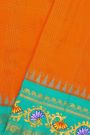 Gadwal Silk Orange Saree With Tanjore Hand Painting Border