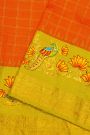 Gadwal Silk Orange Saree With Tanjore Hand-Painted Border
