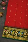 Gadwal Silk Red Saree With Tanjore Hand-Painted Border