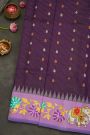 Gadwal Silk Violet Saree With Tanjore Hand Painted Border