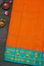 Gadwal Silk Orange Saree With Tanjore Hand Painted Border