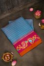 Gadwal Silk Blue Saree With Tanjore Hand Painted Border