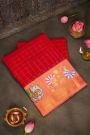 Gadwal Silk Red Saree With Tanjore Hand Painted Florals Border