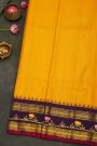 Gadwal Silk Yellow Saree With Tanjore Hand Painted Lotus Flowers Border