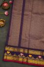 Gadwal Silk Yellow Saree With Tanjore Hand Painted Lotus Flowers Border
