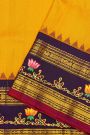 Gadwal Silk Yellow Saree With Tanjore Hand Painted Lotus Flowers Border