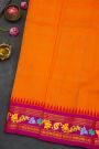 Gadwal Silk Orange Saree With Tanjore Hand Painted Border