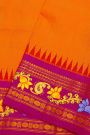 Gadwal Silk Orange Saree With Tanjore Hand Painted Border