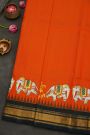 Gadwal Silk Orange Saree With Tanjore Hand Painted Border