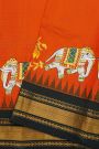 Gadwal Silk Orange Saree With Tanjore Hand Painted Border