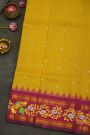 Gadwal Silk Yellow Saree With Tanjore Hand Painted Border